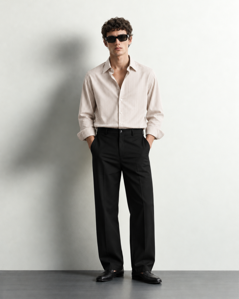 minimalist pinstriped shirt fashion portrait