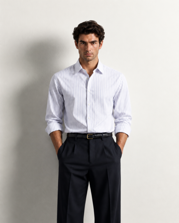 pinstriped shirt studio portrait