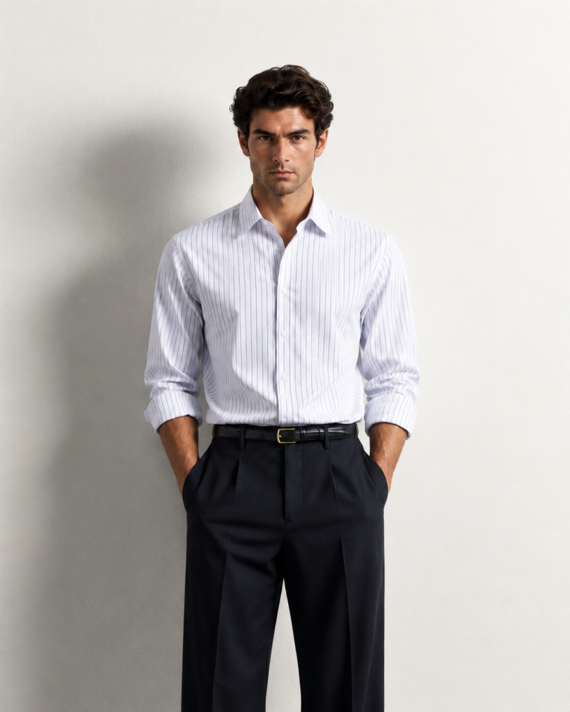 pinstriped shirt studio portrait
