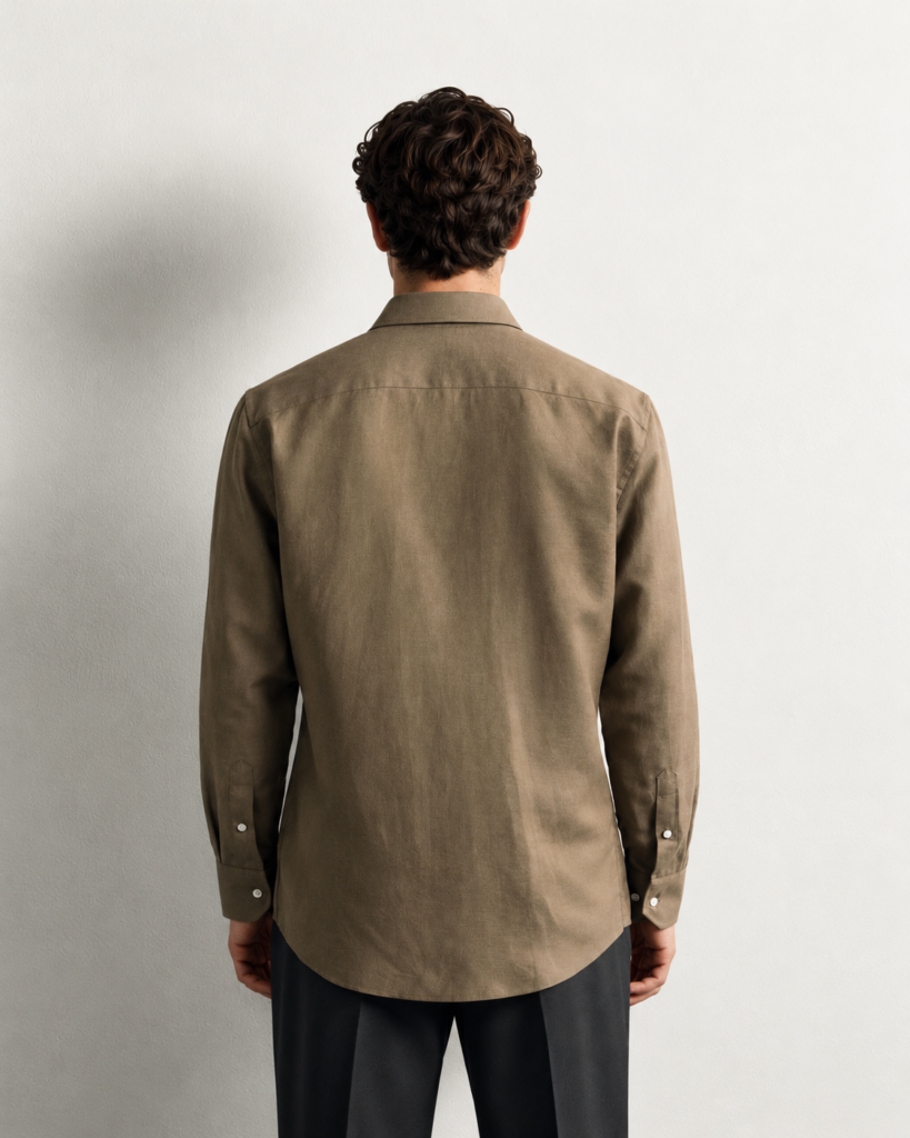 back view portrait in olive shirt