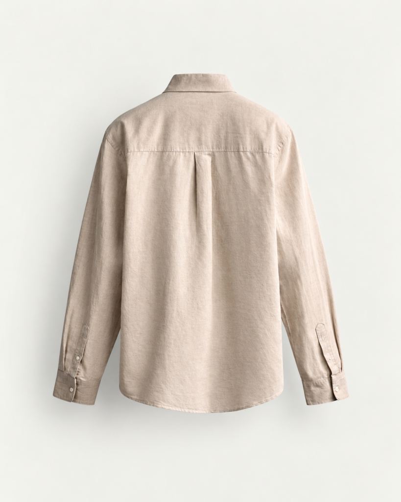 beige linen shirt back view