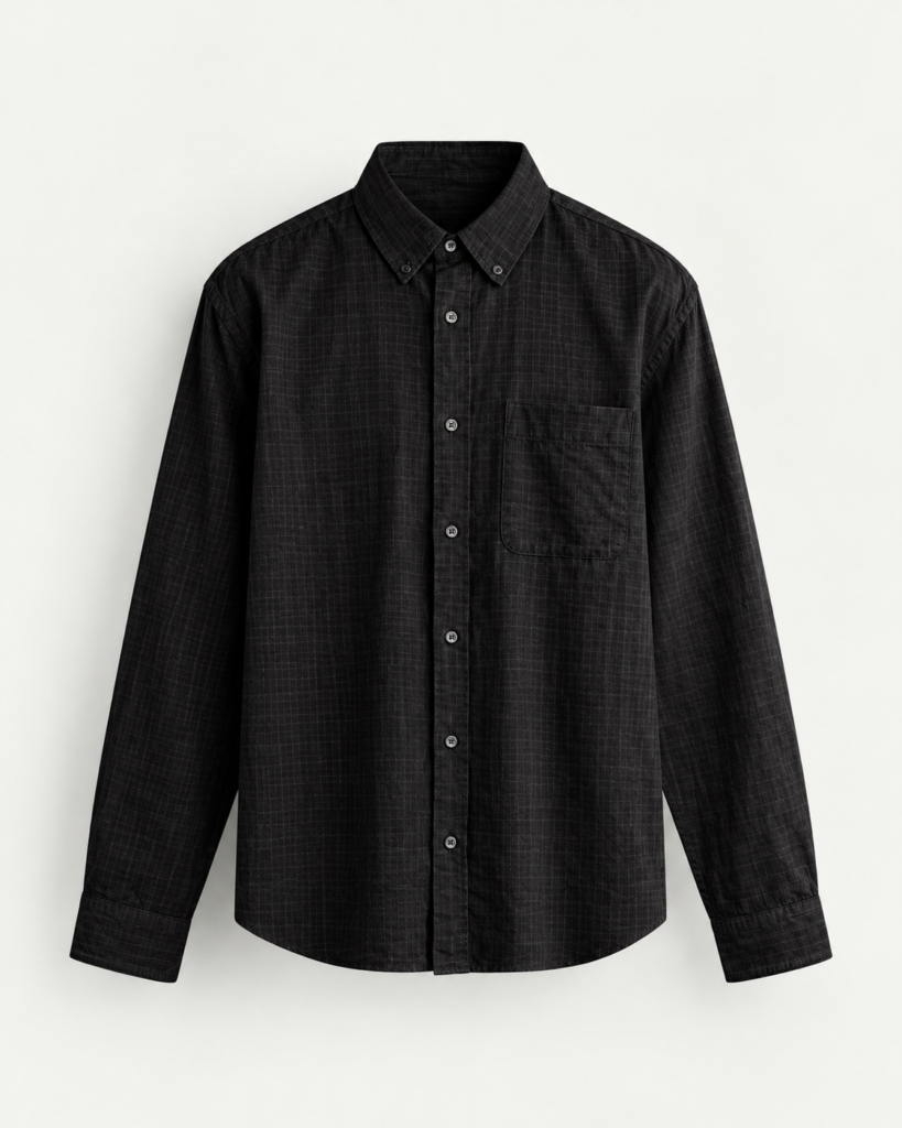 black check textured button down shirt