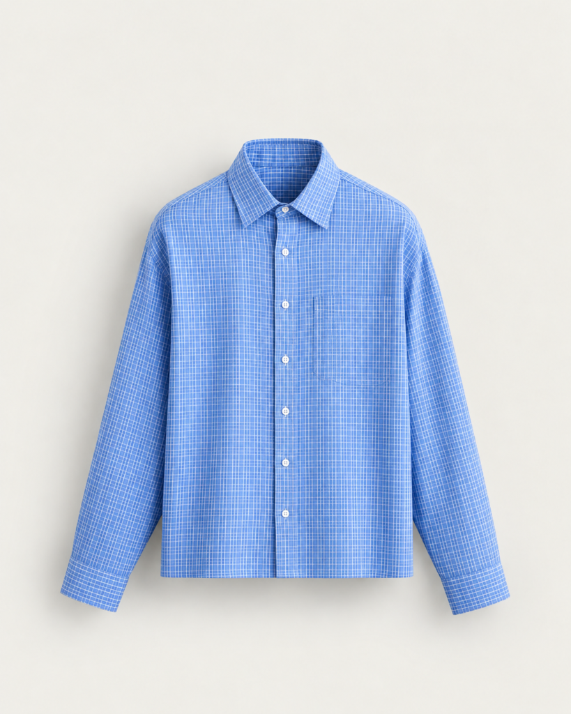 blue checkered button down shirt
