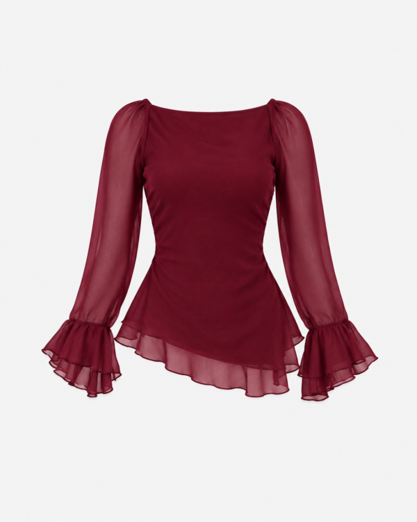 burgundy chiffon ruffle blouse