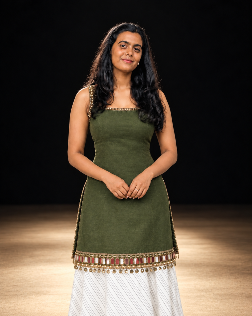 cinematic olive green studio portrait