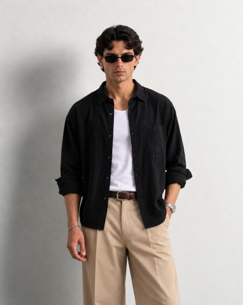 editorial portrait in black and beige