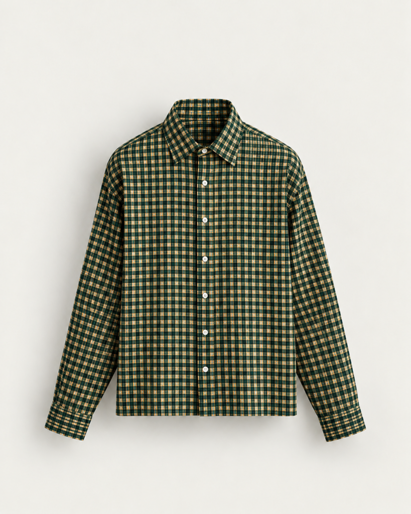 forest green plaid button up shirt