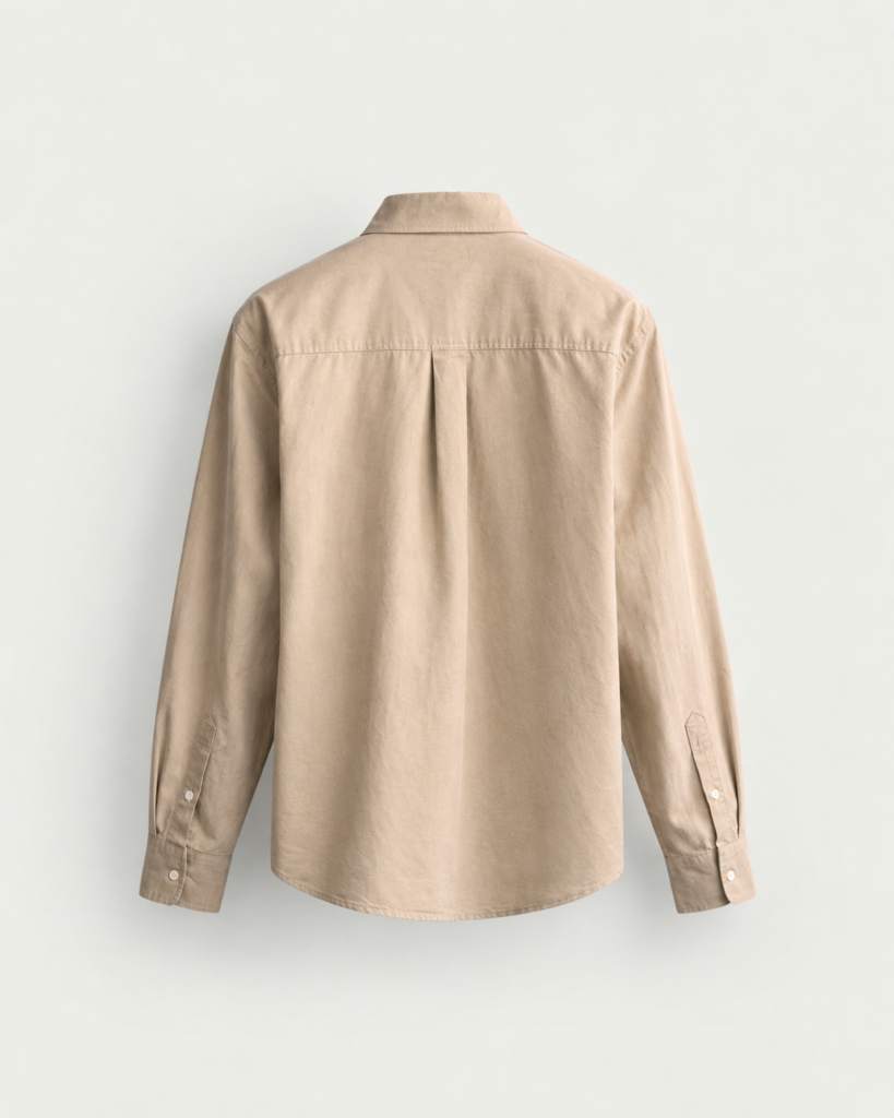 minimal beige shirt back view