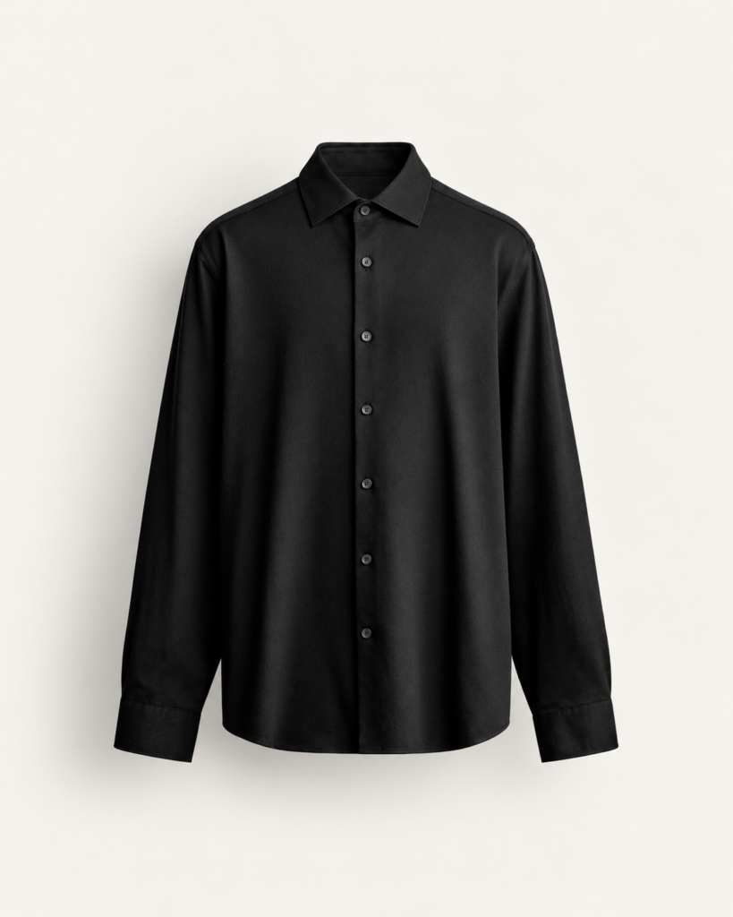 minimal black button up shirt