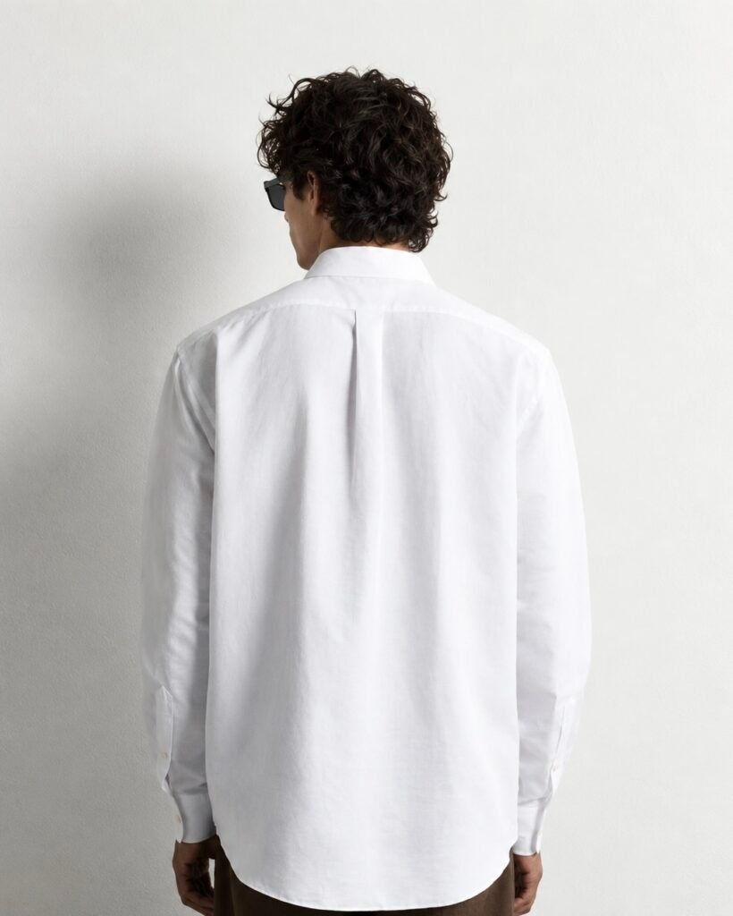 minimalist back view portrait in white shirt