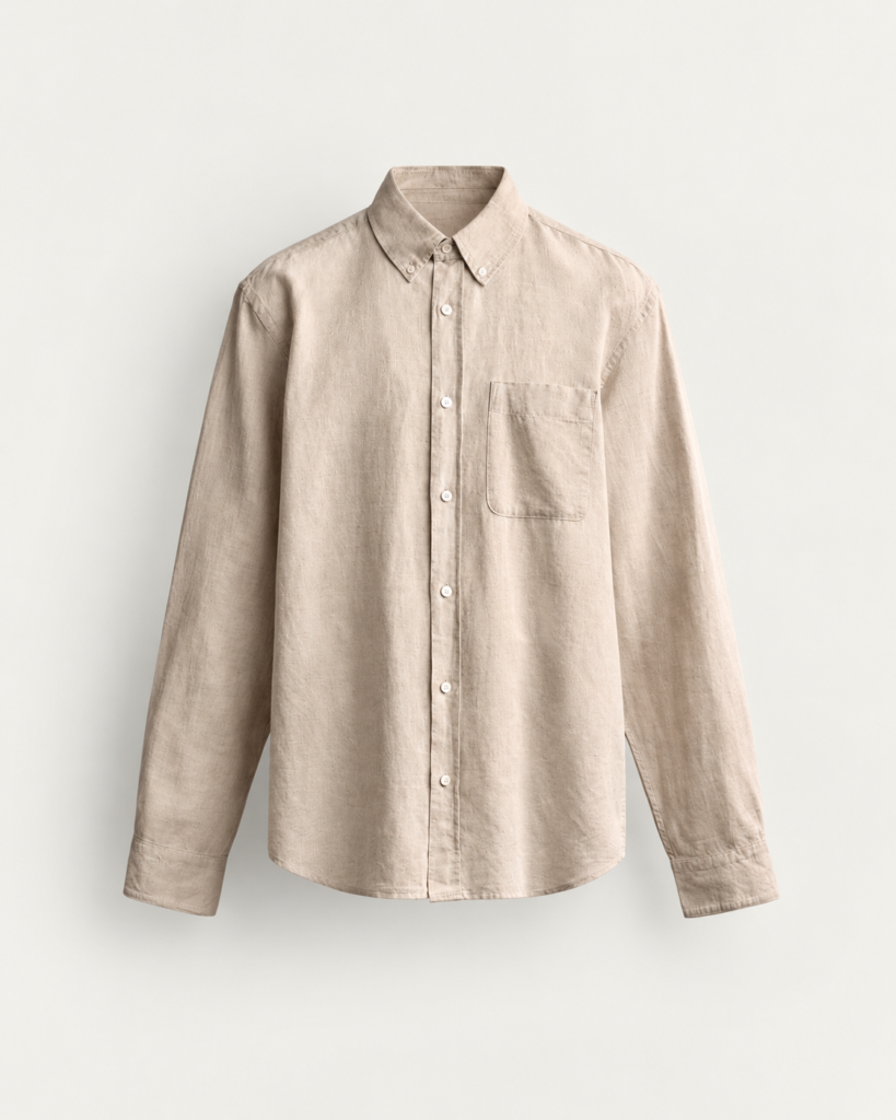 minimalist beige linen shirt