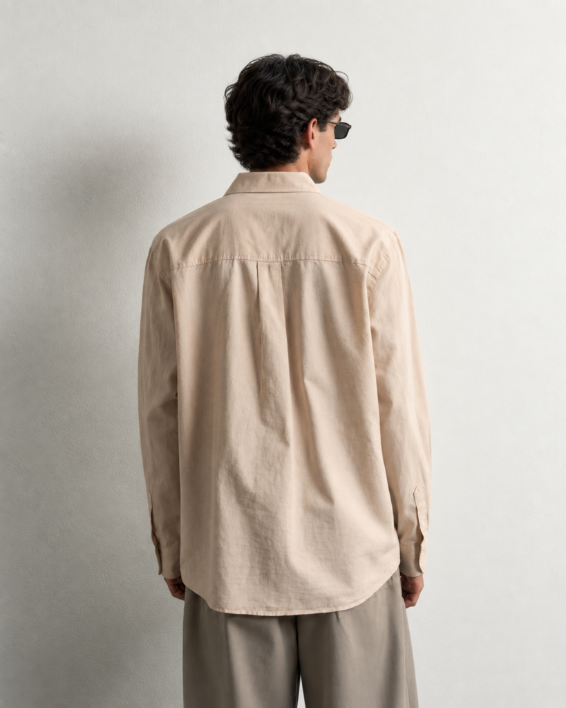 minimalist beige shirt lookbook