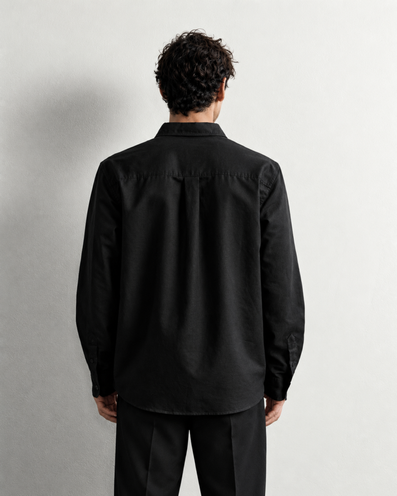 minimalist black shirt back view