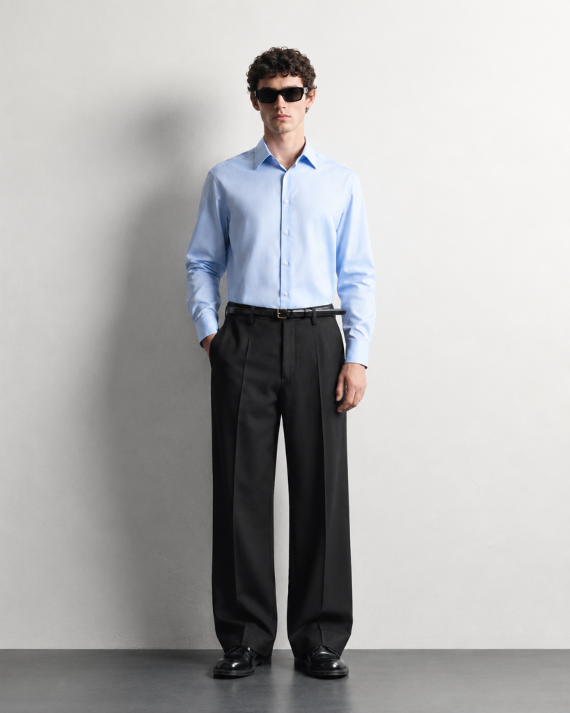 minimalist blue shirt fashion portrait