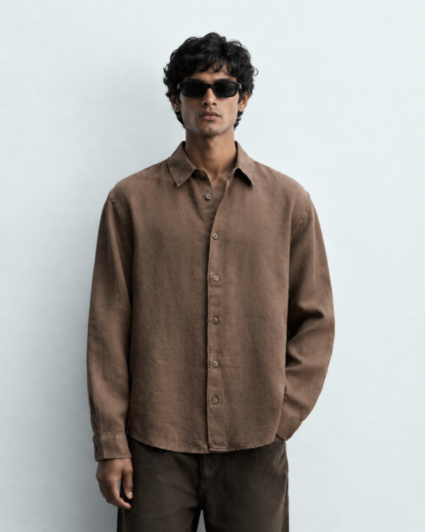 minimalist brown shirt portrait