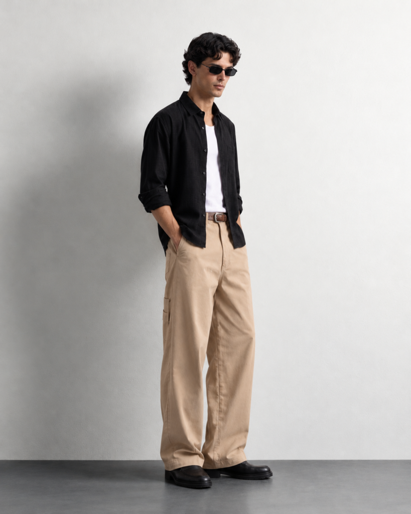 minimalist editorial look in beige and black