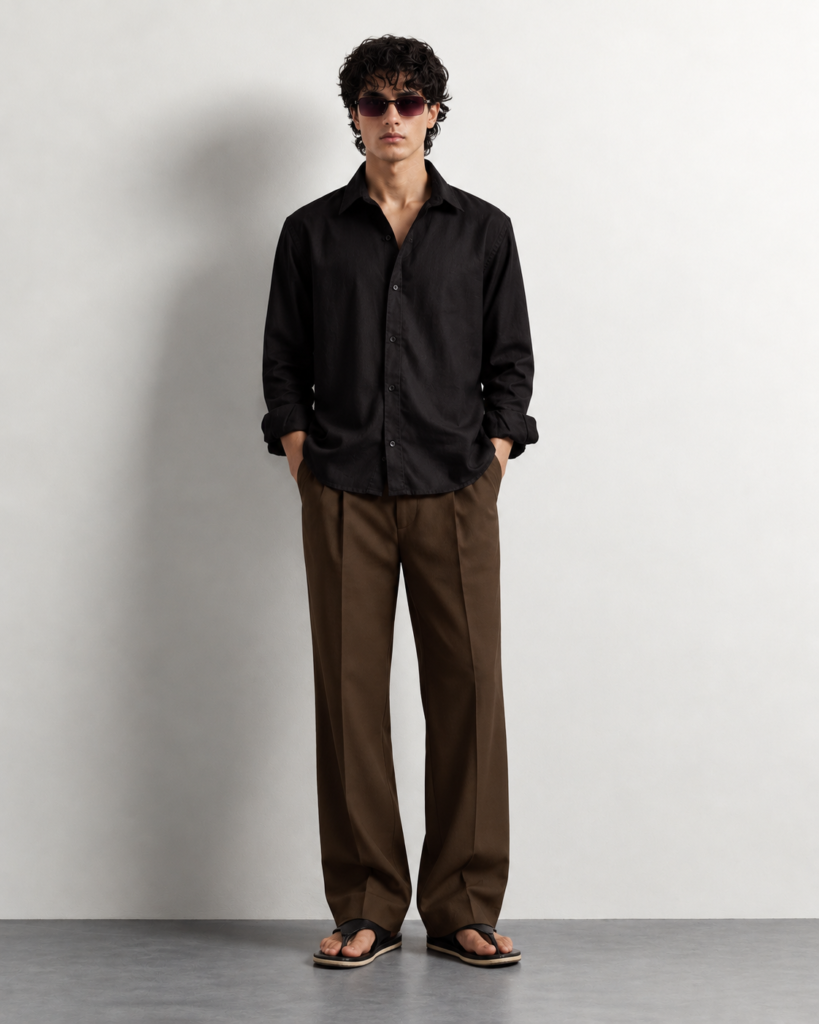 minimalist editorial portrait in black and brown