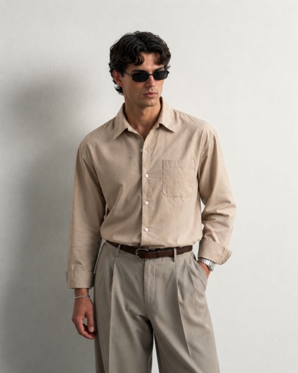 minimalist editorial portrait in earthy neutrals