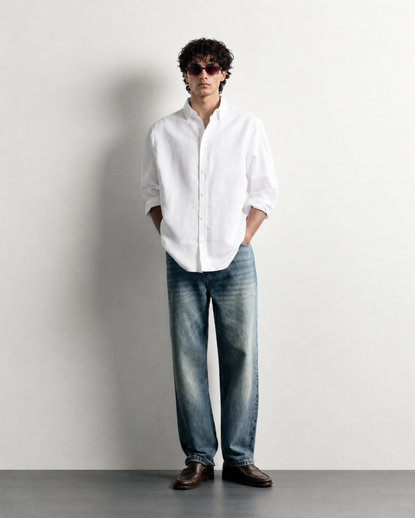 minimalist editorial portrait in sunglasses