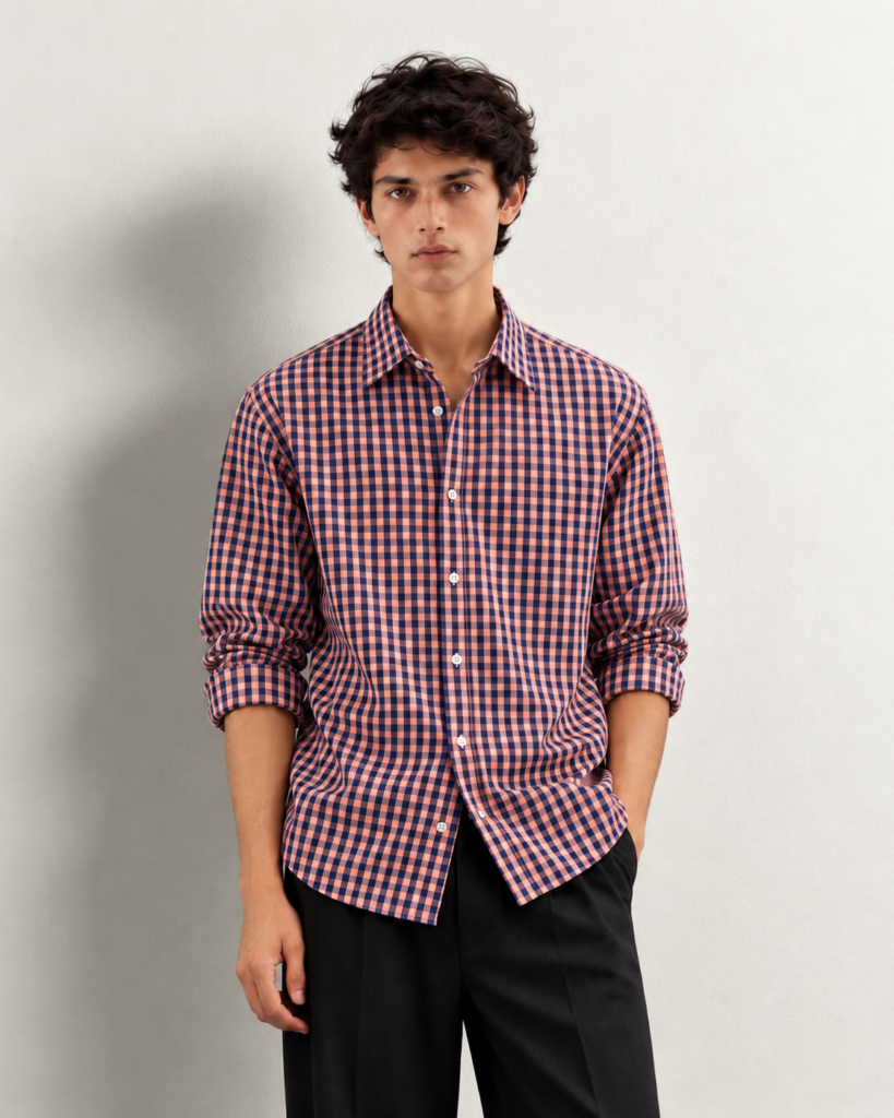 minimalist gingham shirt portrait
