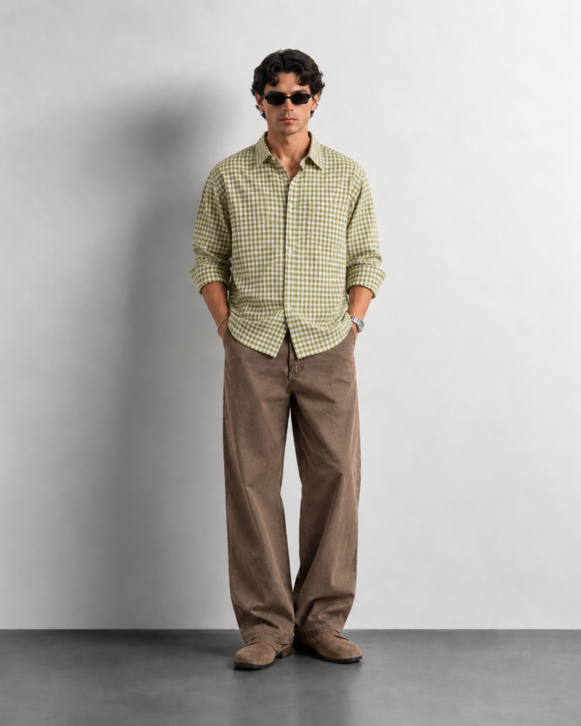 minimalist gingham streetwear portrait