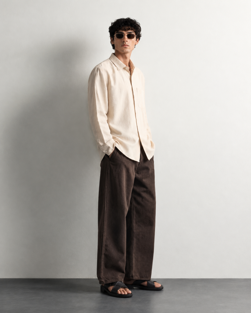 minimalist linen shirt editorial portrait