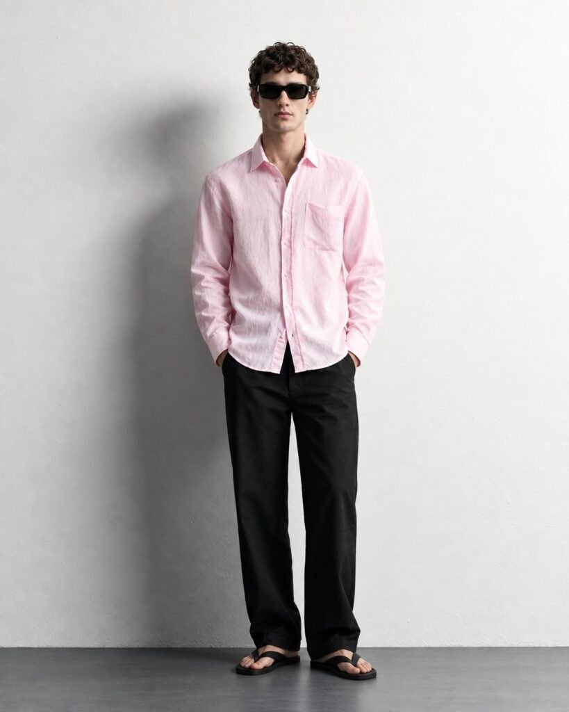 minimalist pink shirt lookbook portrait