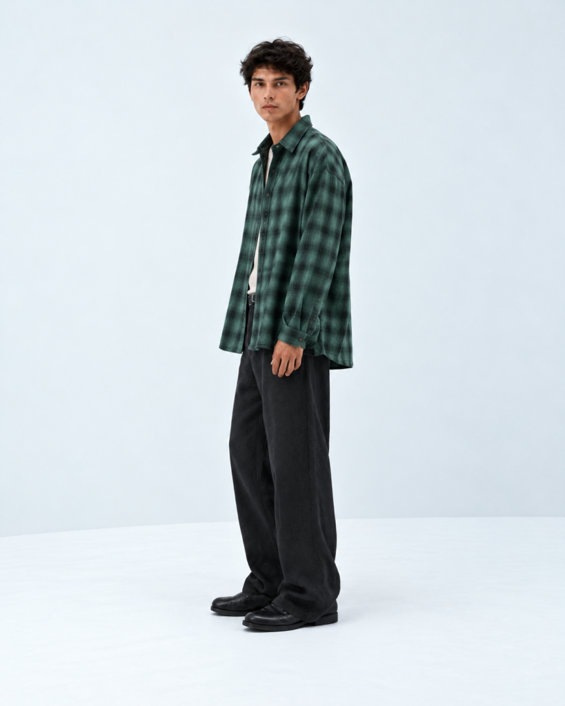minimalist plaid streetwear portrait