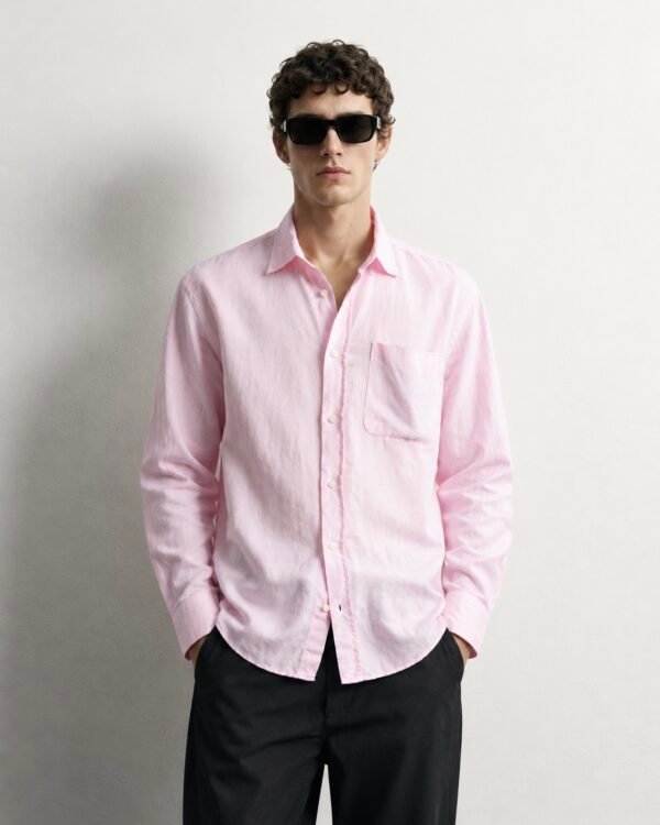 minimalist portrait in pink linen