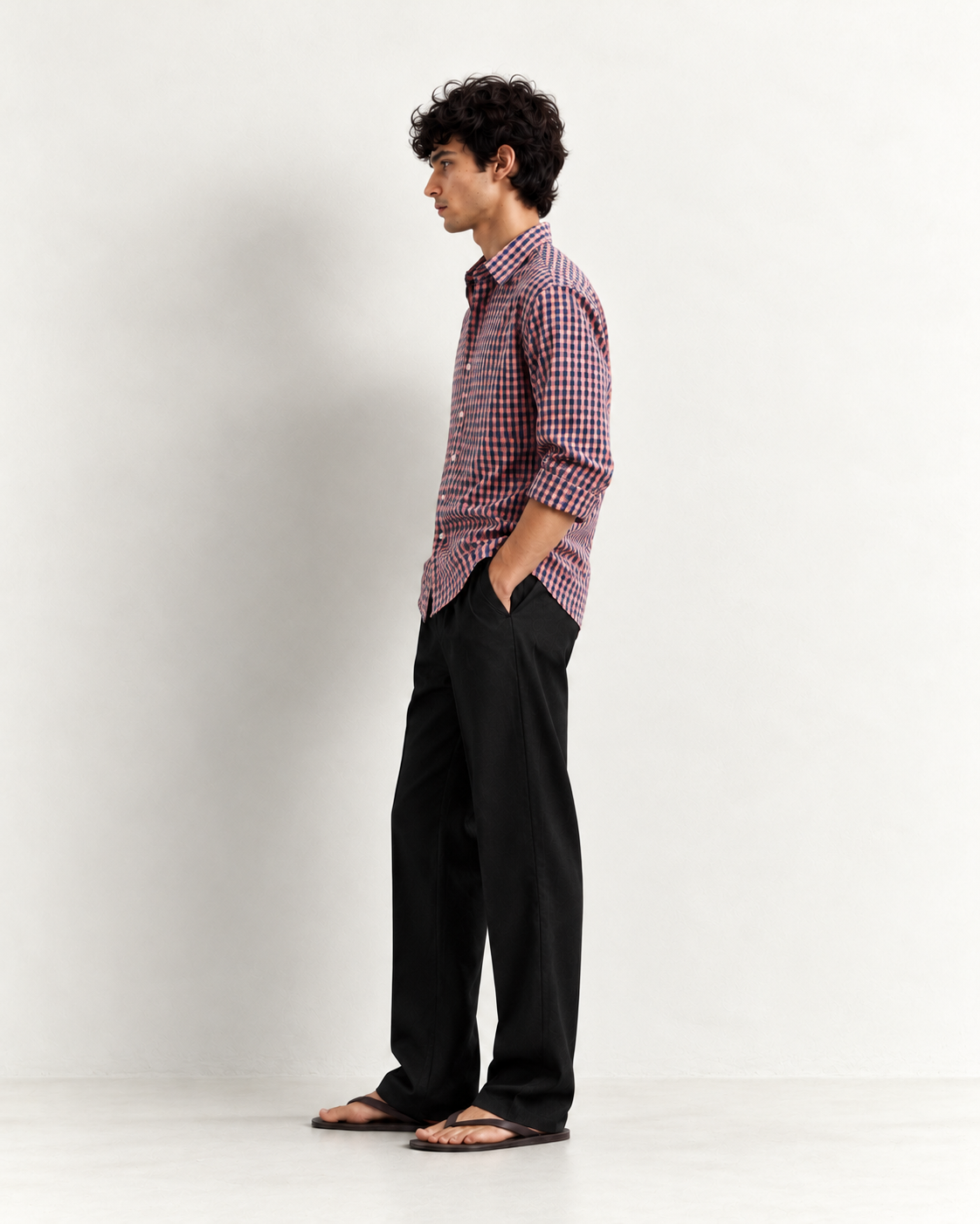 minimalist profile in gingham and trousers minimalist profile in gingham and trousers