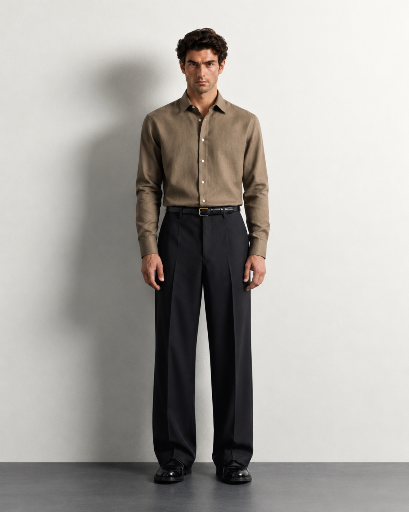 minimalist taupe shirt menswear portrait