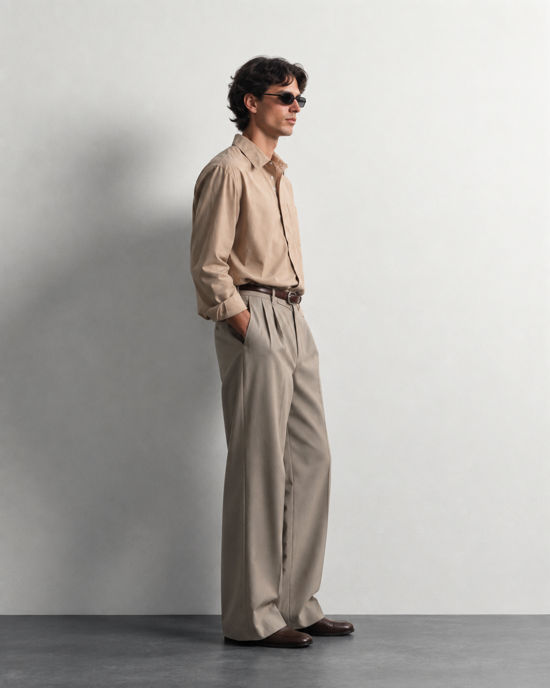 minimalist taupe tailored lookbook pose minimalist taupe tailored lookbook pose