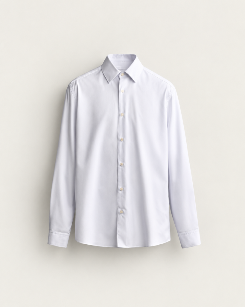 minimalist white dress shirt floating in studio