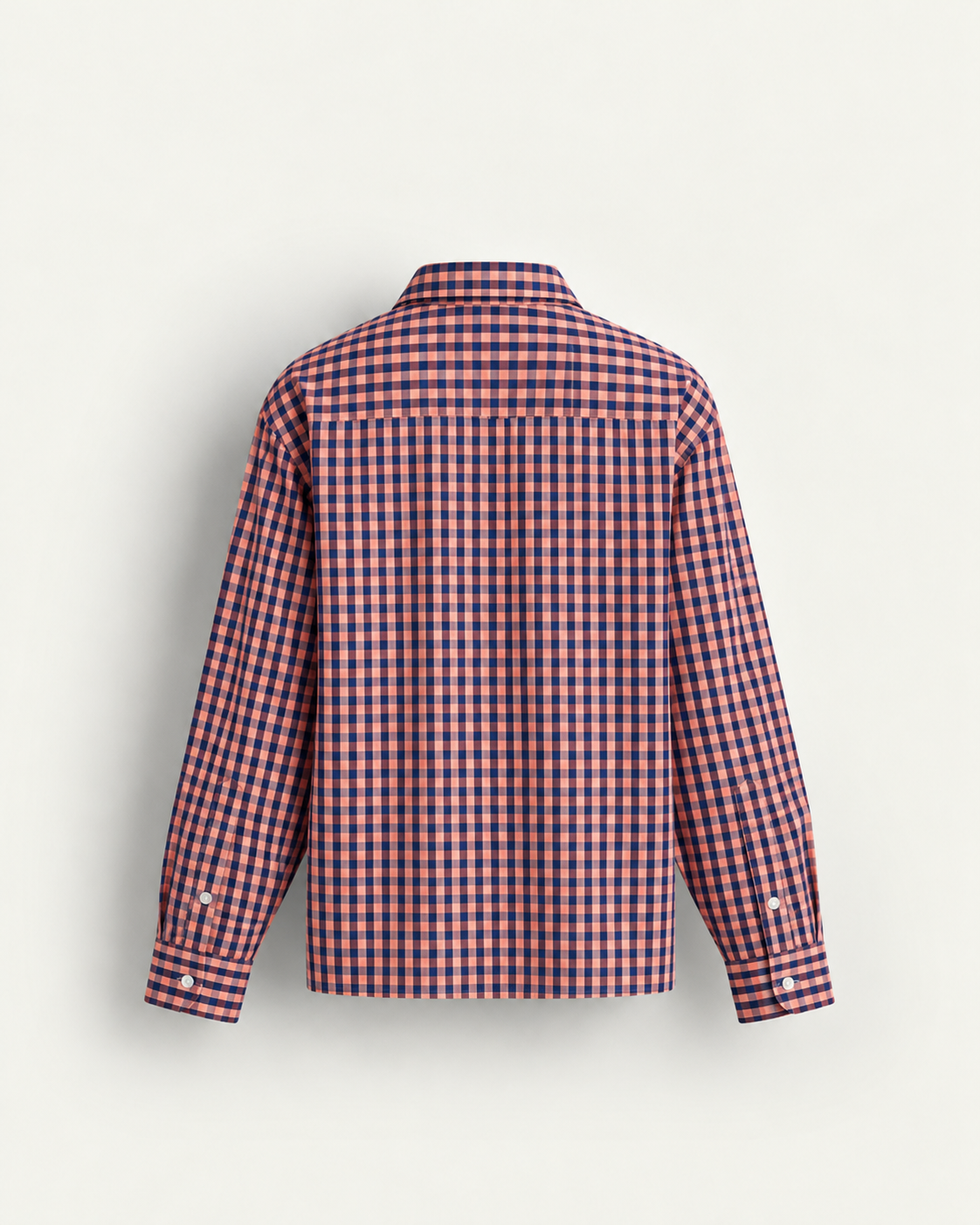 navy and coral gingham shirt back navy and coral gingham shirt back