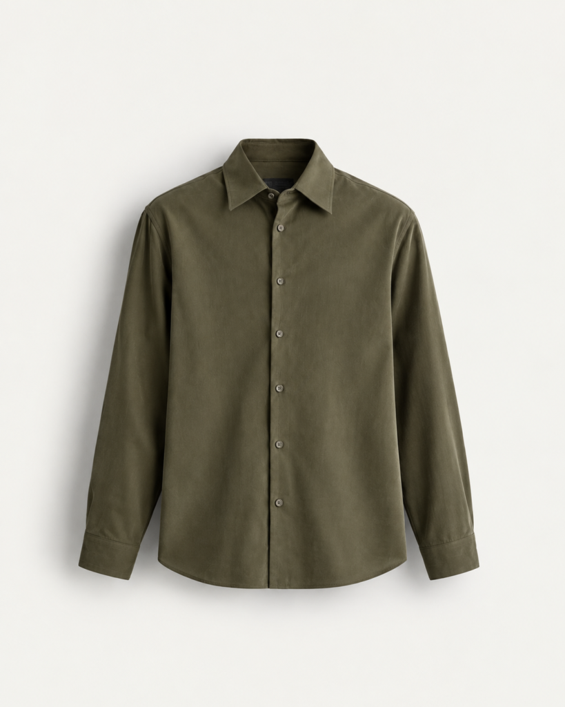 olive green button up shirt product photo