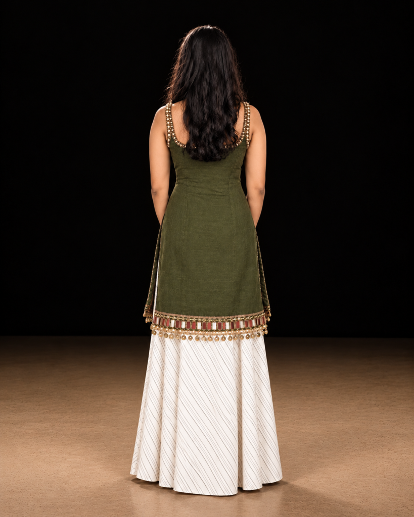 olive green embellished lehenga look