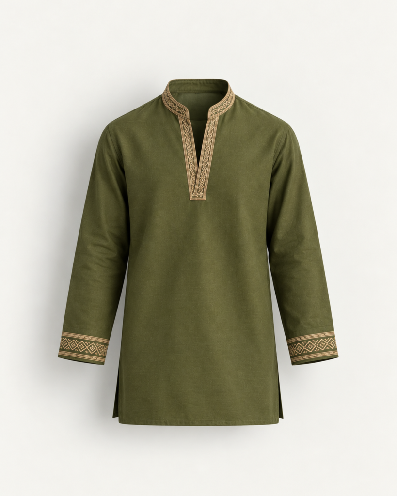 olive green embroidered kurta product shot