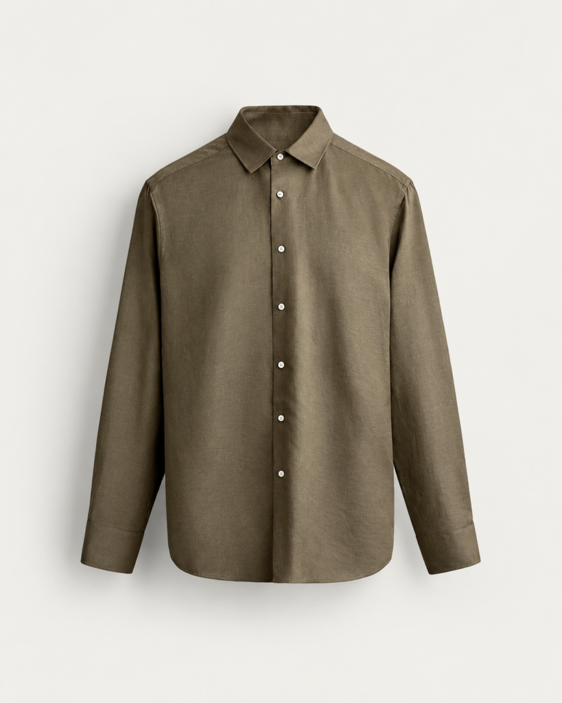 olive khaki shirt on cream background