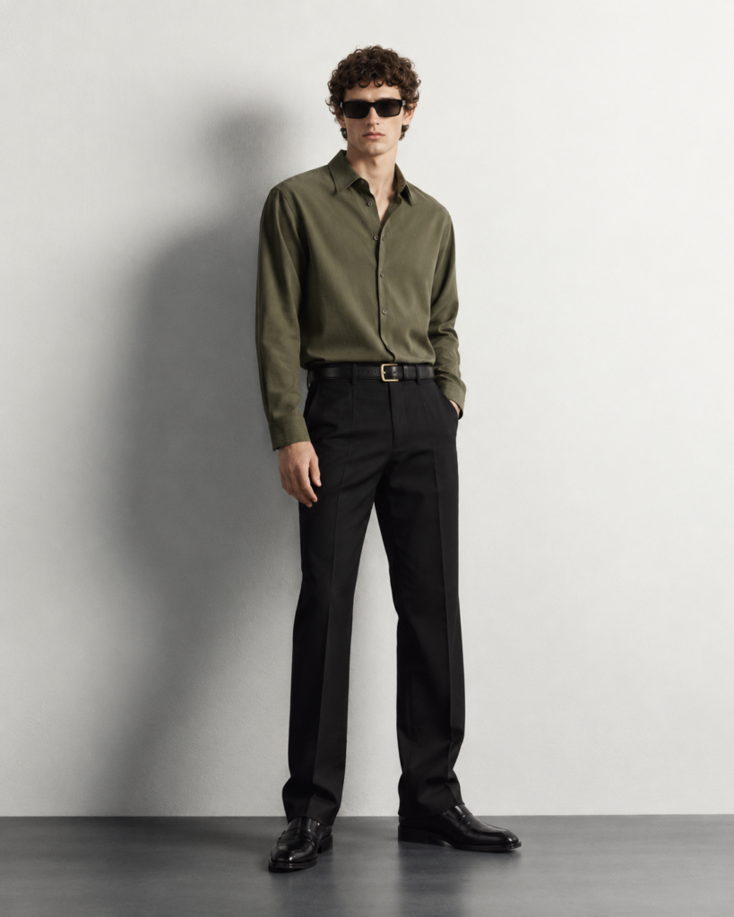 olive shirt editorial portrait
