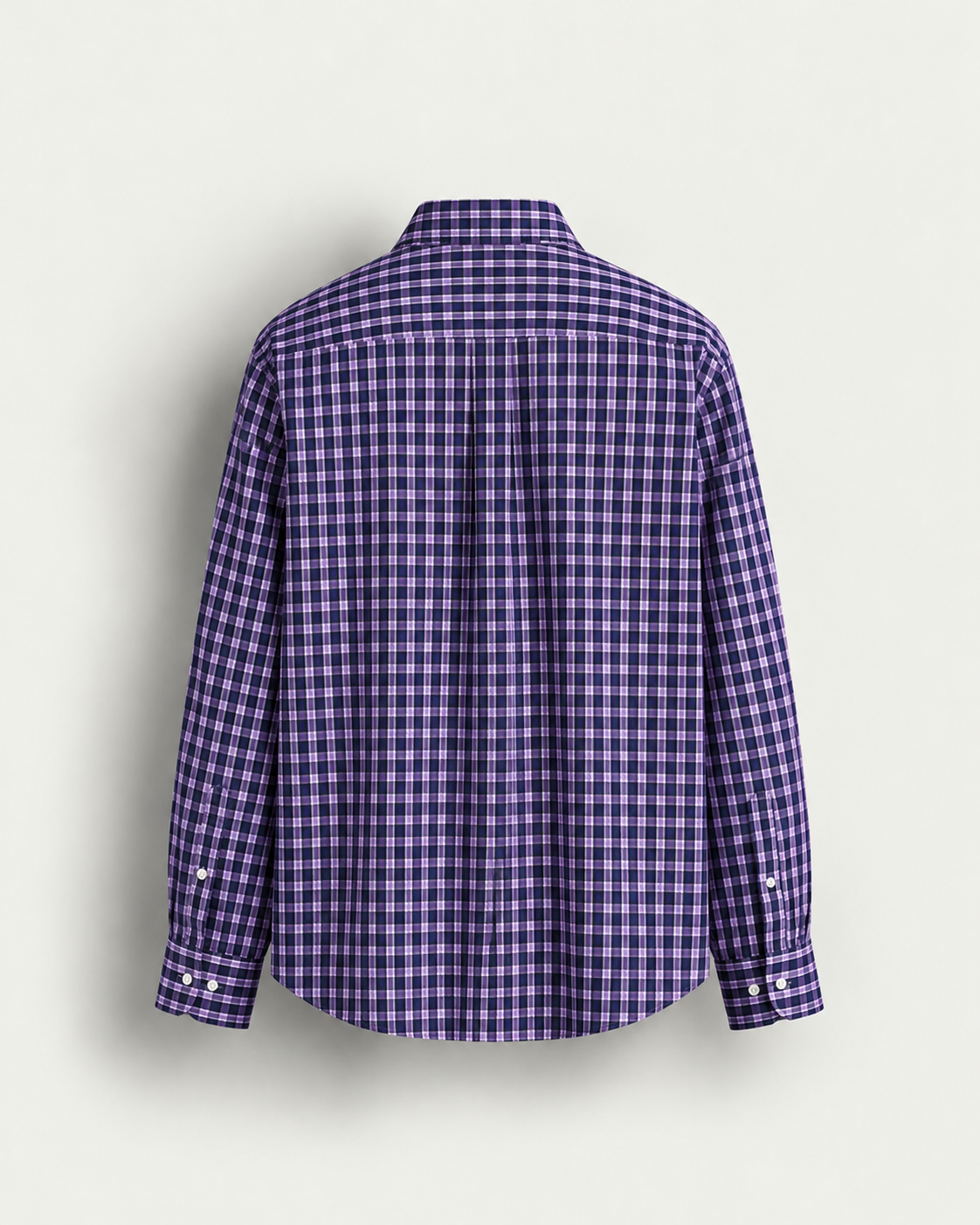 purple checkered shirt back view purple checkered shirt back view