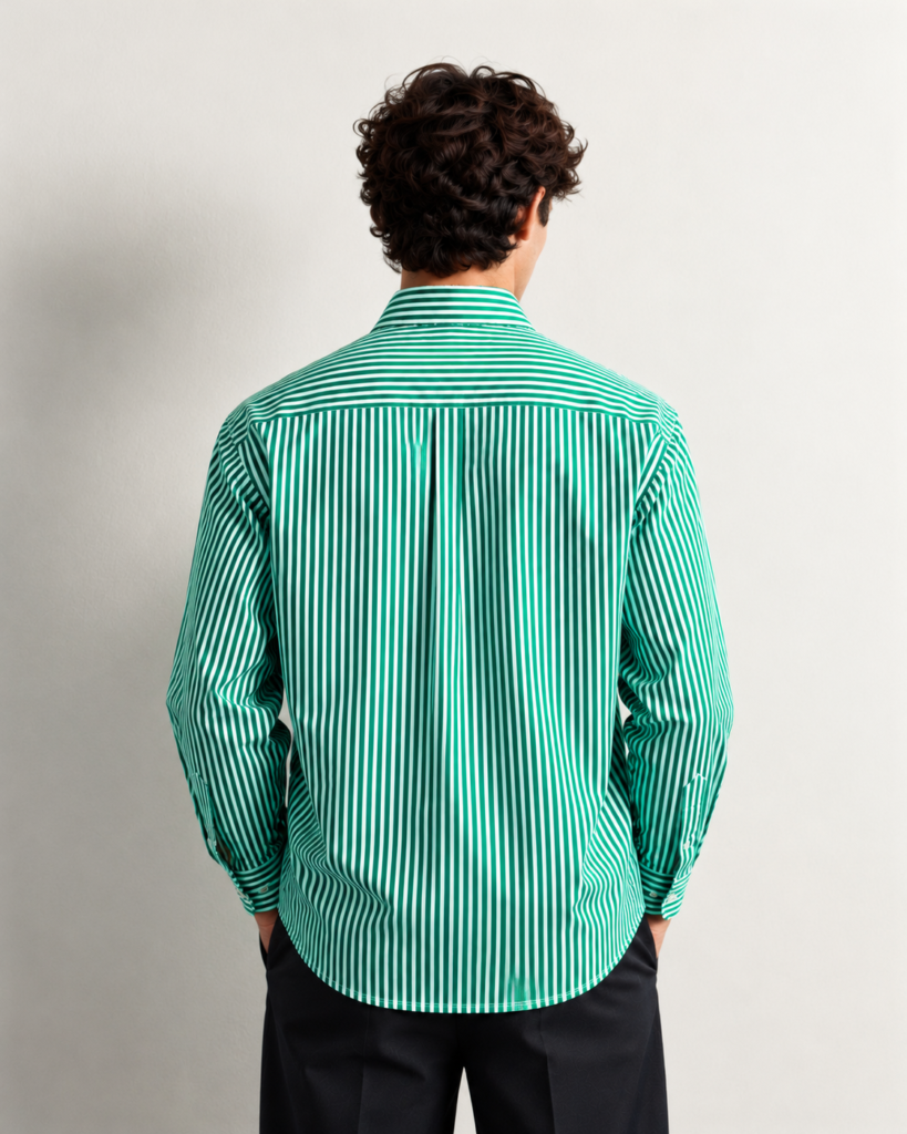 rear view in green stripes