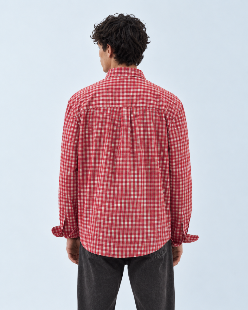 red plaid shirt back view