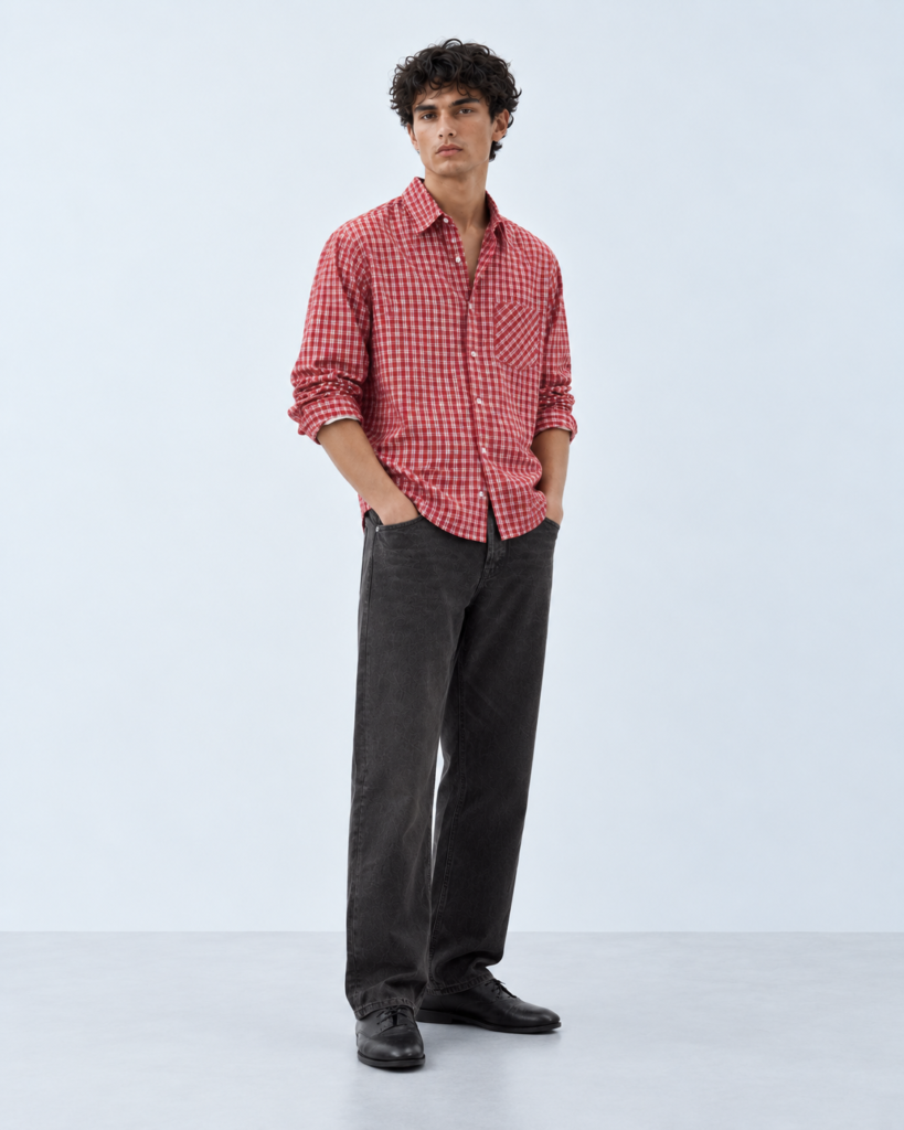 red plaid shirt studio portrait