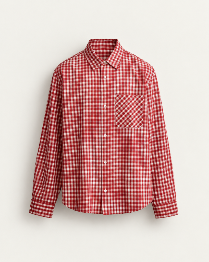 red and white check shirt product photo