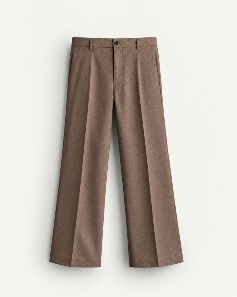 textured brown wide leg trousers